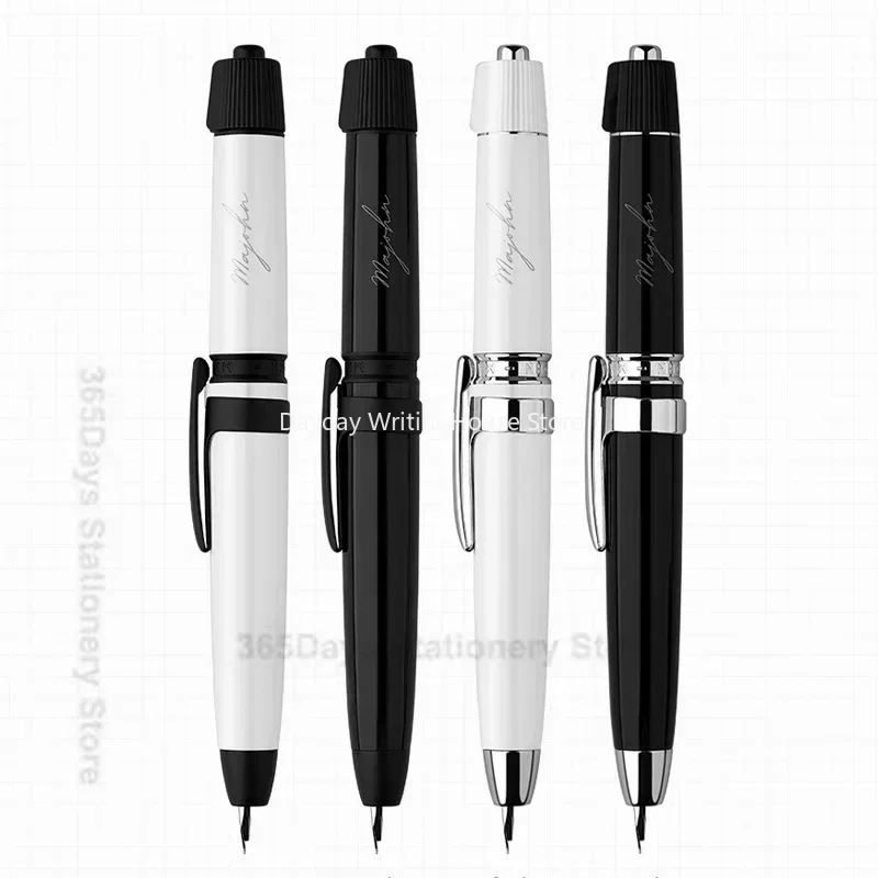 MAJOHN A3 Press Fountain Pen Rotate Resin Retractable Extra Fine Nib 0.4mm Metal with Clip & Converter Writing christmas Gift