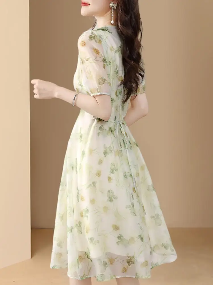 

Ele Floral Silk Chiffon Dr Women's Faion Spring Autumn Summer New Arrival High End Clothing Floral Print Classy