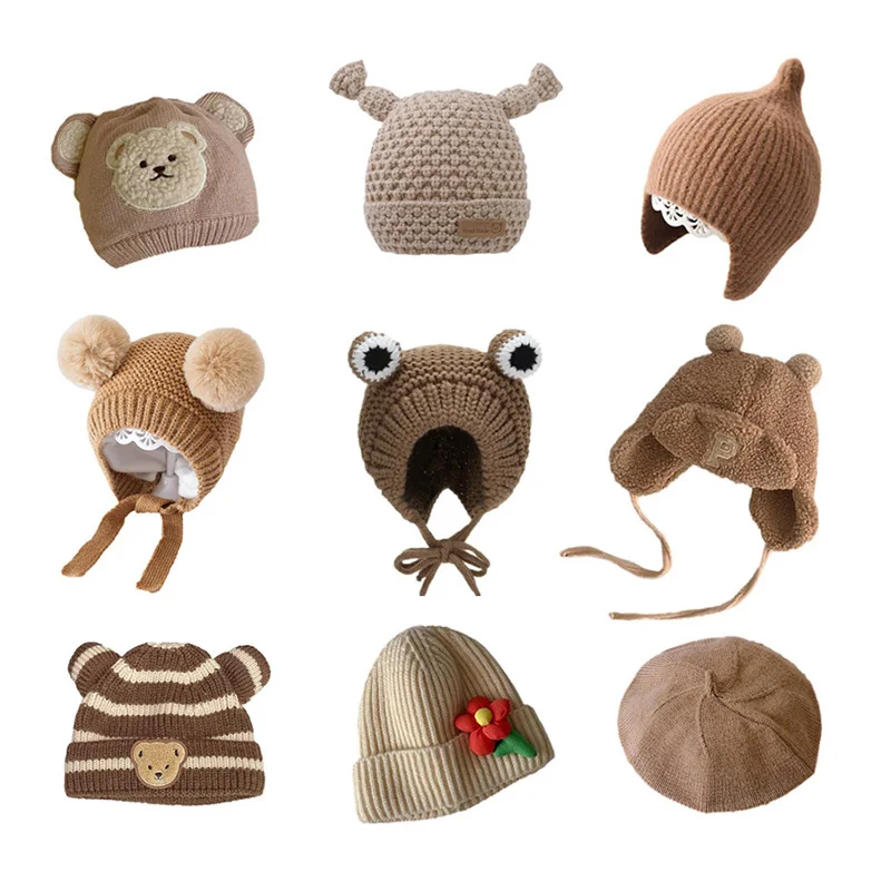 Gorro de malha de lã infantil, chapéu de bebê, bola de pele, gorro infantil, chapéus para meninos e meninas, boné infantil, inverno, 1-4 anos