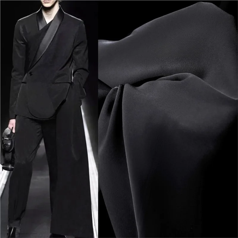 Black Anti-Wrinkle Suit Fabric Twill Silk Pantskirt Clothing Designer