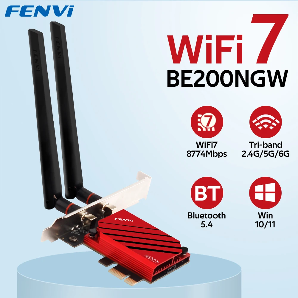 fenvi WiFi 7 FV-BE8800 BE200 Pcie Wireless Adapter Bluetooth 5.4 Tri-band 2.4G/5G/6GHz Network Wifi7 Card 802.11be For PC