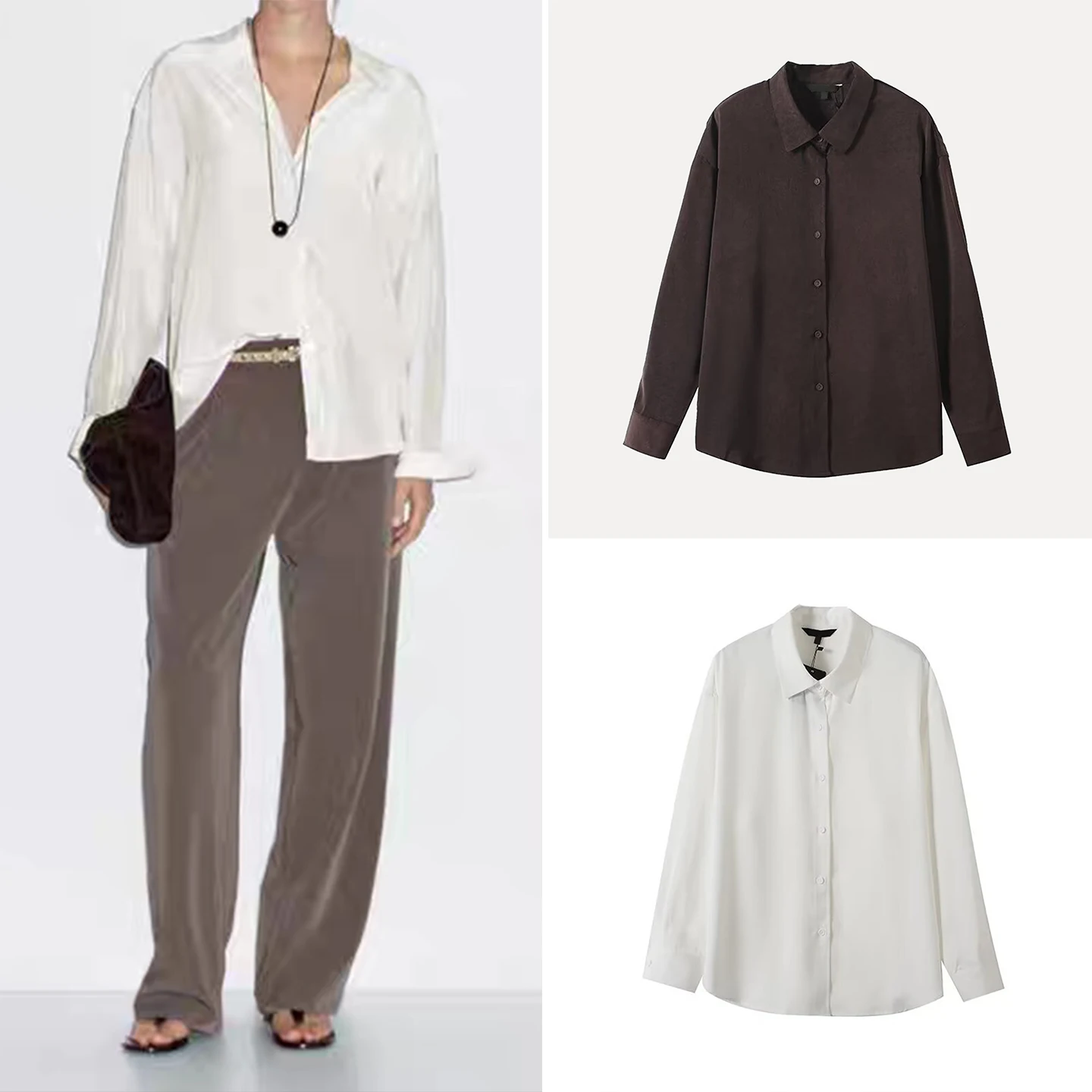 تخفيف Sle طويل Sve irt المرأة Ele ثنى طوق مكتب Faion Z العلامة التجارية الخريف جديد وصول السيدات irt