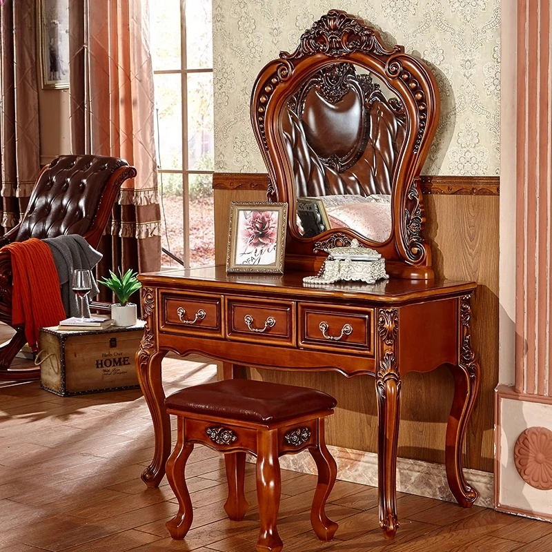 

Европейский комод из цельного дерева, столик для макияжа для спальни, высококачественный столик для макияжа, зеркало, шкаф для хранения, мебель