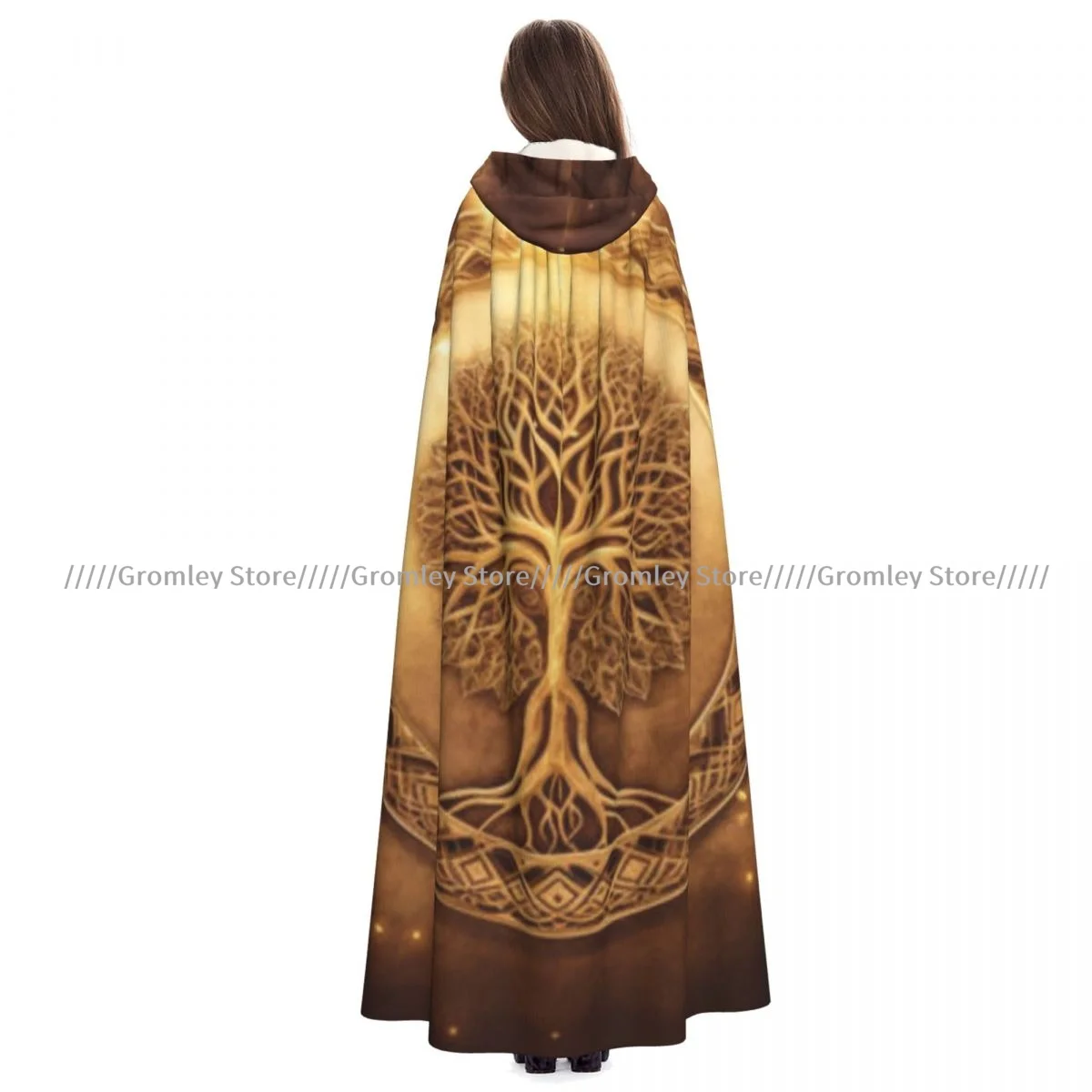 Unisex Halloween Cloak Mystical Tree Of Life Cape Hooded Medieval Costume Witch Wicca Vampire