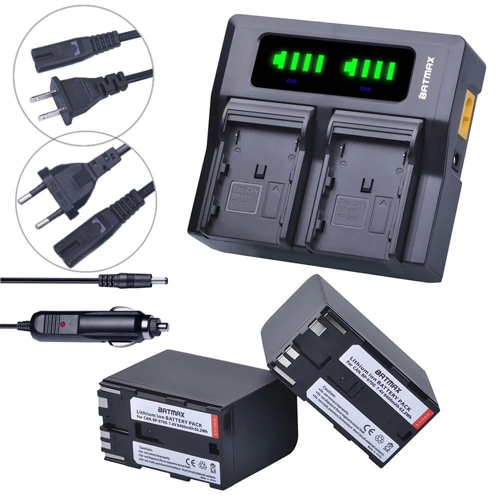 

Batmax 8400mAh BP-970G BP-975 Battery +LCD Rapid Dual Charger for Canon EOS C100 Mark II C300 C500 XF100 XF105 XF200 XF300 XF305