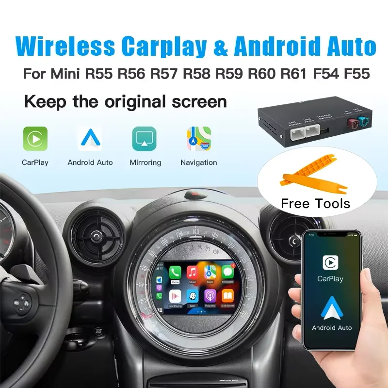 Wireless CarPlay Android Auto for BMW Mini R55 R56 R57 R58 R59 R60 R61 F54 F55 Clubman Countryman Hardtop John Cooper F56 F57