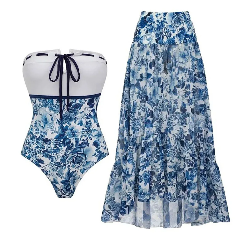 

Купальник-бикини из двух частей с принтом и накидкой, женский купальный костюм с короткой юбкой, микро-бикини, комплект для плавания, бикини