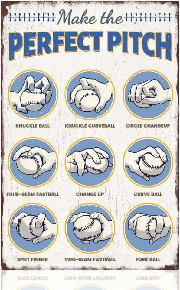 Baseball Perfect Pitch Sign Metal Tin Sign Wall Decor 12 x 8 | Vintage Novelty Metal Wall Decor Retro Sports Baseball Art Poster