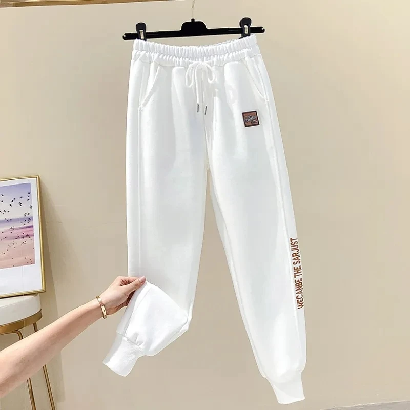 

5XL Women's White Sweatpants 2023 Add Velvet Thickened Autumn Harlan Trousers Female High Waisted Tie One's Feet Sports Pants