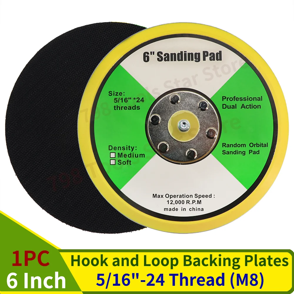 

1PC 6Inch Hook and Loop Backing Plates 5/16"-24 Thread DA Air Random Orbital Sander Backing Plate,150mm Polisher Pad for Sanding