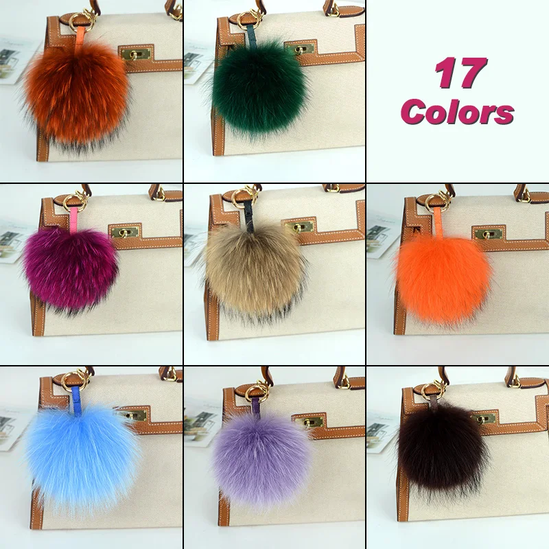 15cm Large Soft Real Raccoon Fur Ball Key Chains Fluffy Pompom Keychain Keyring Car Bag Accessory