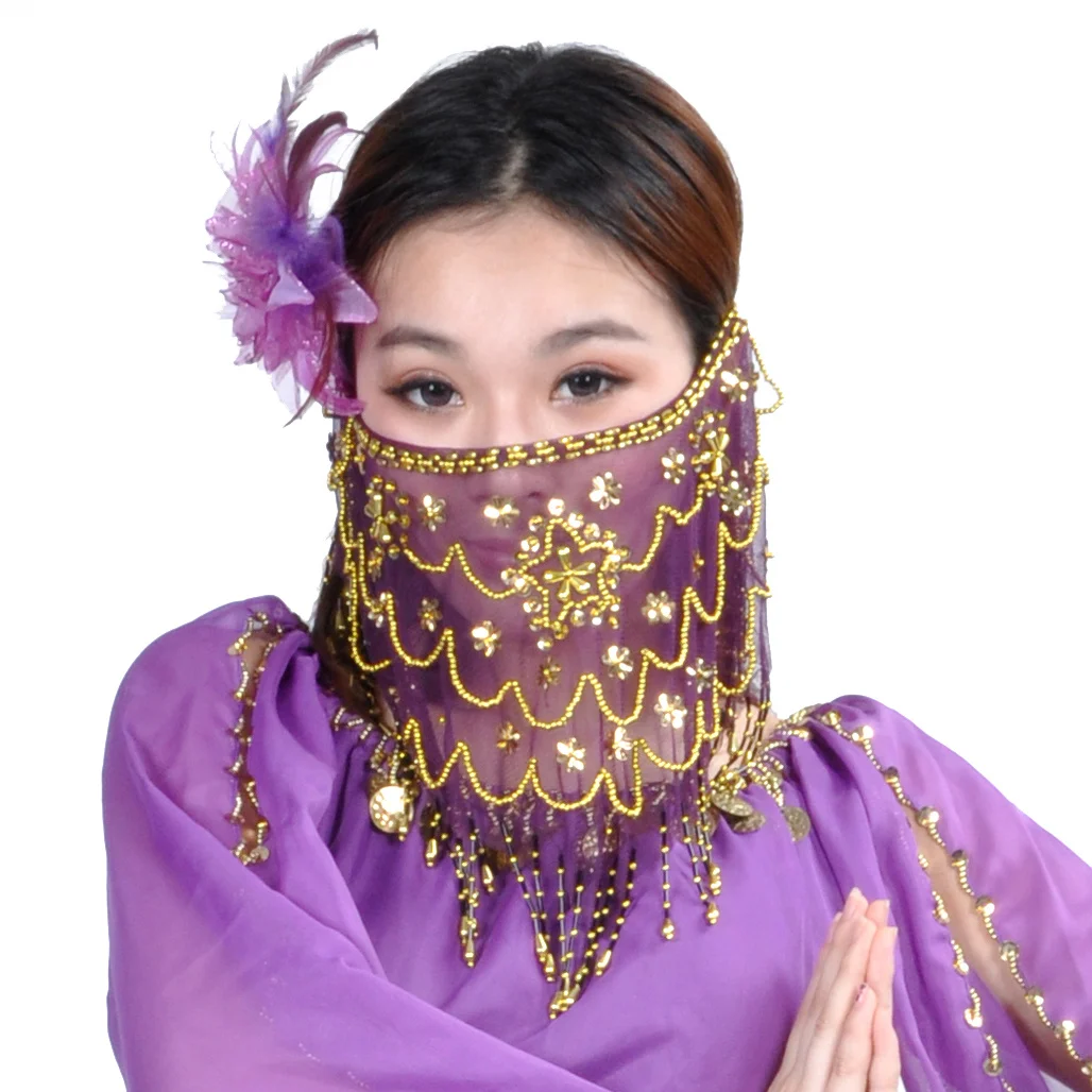 Dancer Plum Blossom Piece Veil belly dance Headdress Veil Indian Dance Headdress Xinjiang Dance Face covering Veil Sari