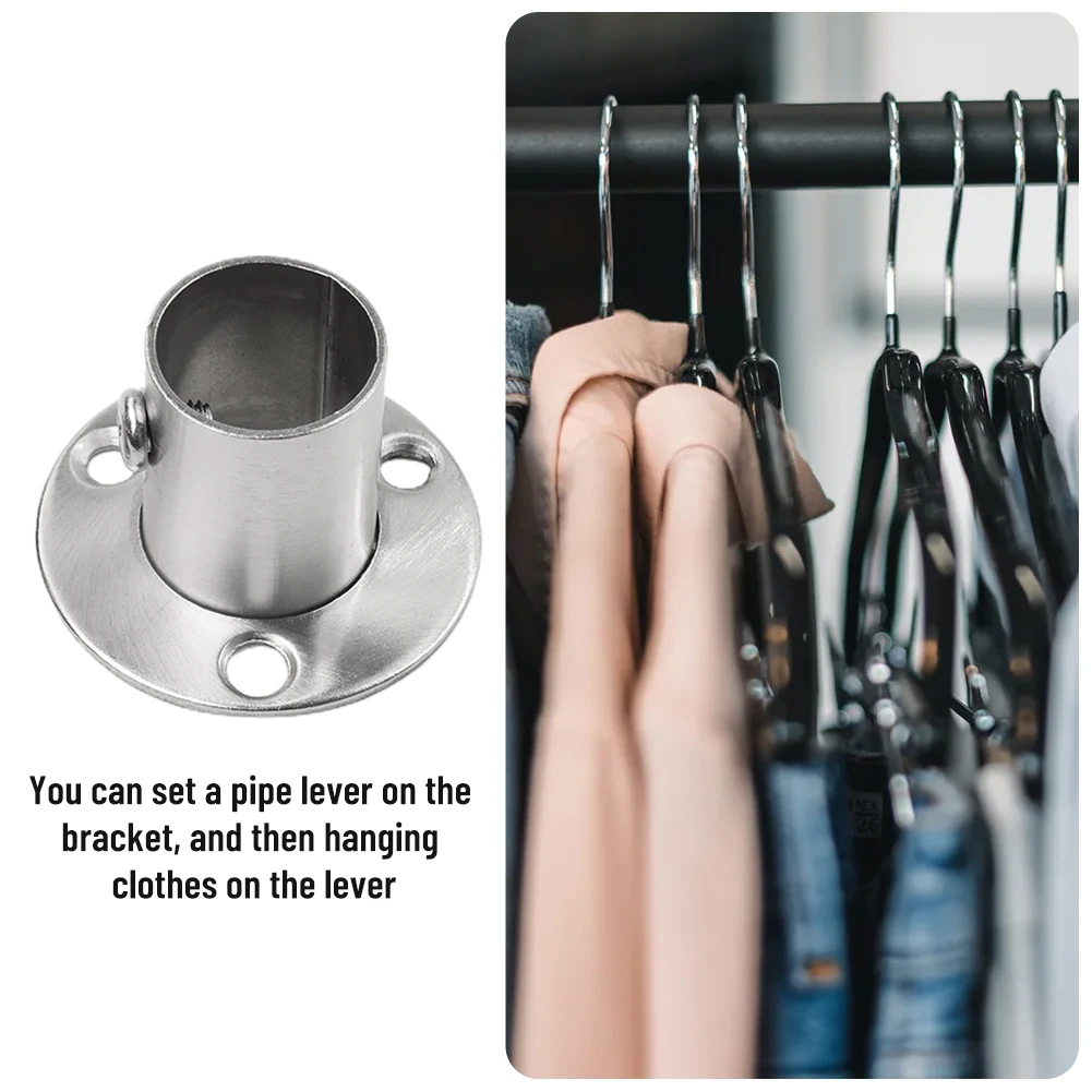 Stainless Steel Closet Rod Bracket Flange Socket for Hanging Systems in Home Storage and Store Clothing Display Areas 2 Pcs