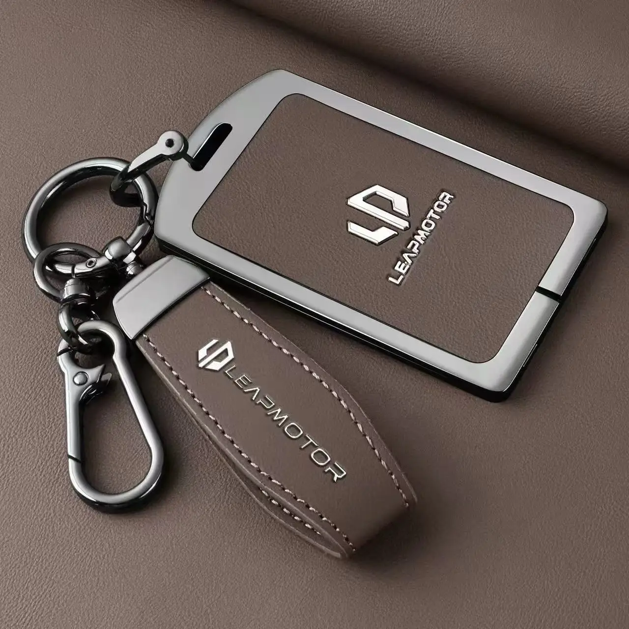 Autozubehör Zinklegierung Leder Schlüsselhülle für Leapmotor C10 C11 C16 Schlüsselschutzabdeckung Halter Kette Schale Dekorationen Schnalle – Detail 5