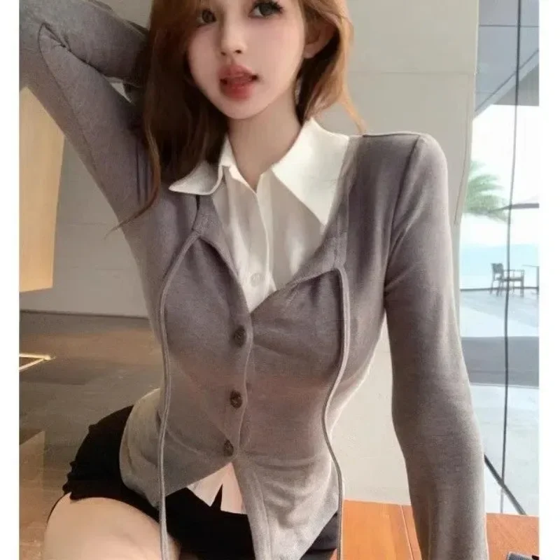 

Autumn Long Sleeve Vintage T-Shirts Women Japan Fake Two Pieces Tops Design Tees 2000s Aesthetic Harajuku Cute Gyaru 2026 New