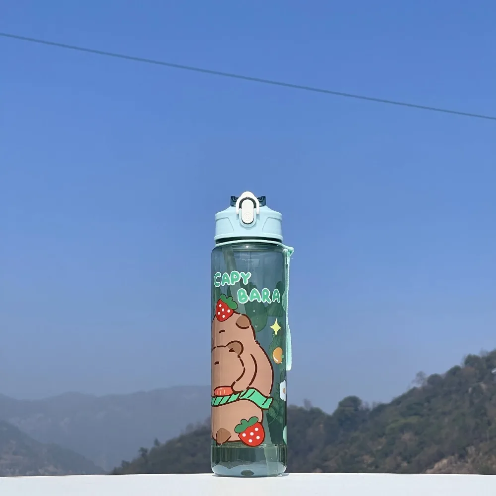

800ml Capybara Water Bottles Cartoon Cute Transparent Plastic Cup with Lid Straw Large Capacity Capybara Drinking Bottle