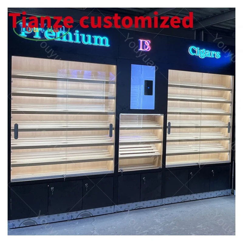 

(customized)Custom Large Capacity Cedar Wooden Cigar Humidor Display Cabinet With Led Light