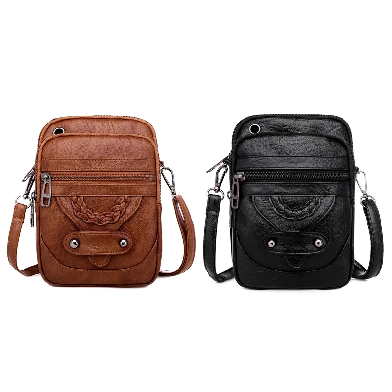 Women Soft Imitation Leather Small Crossbody Bag Cell Phone Purse Zipper Shoulder Handbag Wallet with Multiple Hole