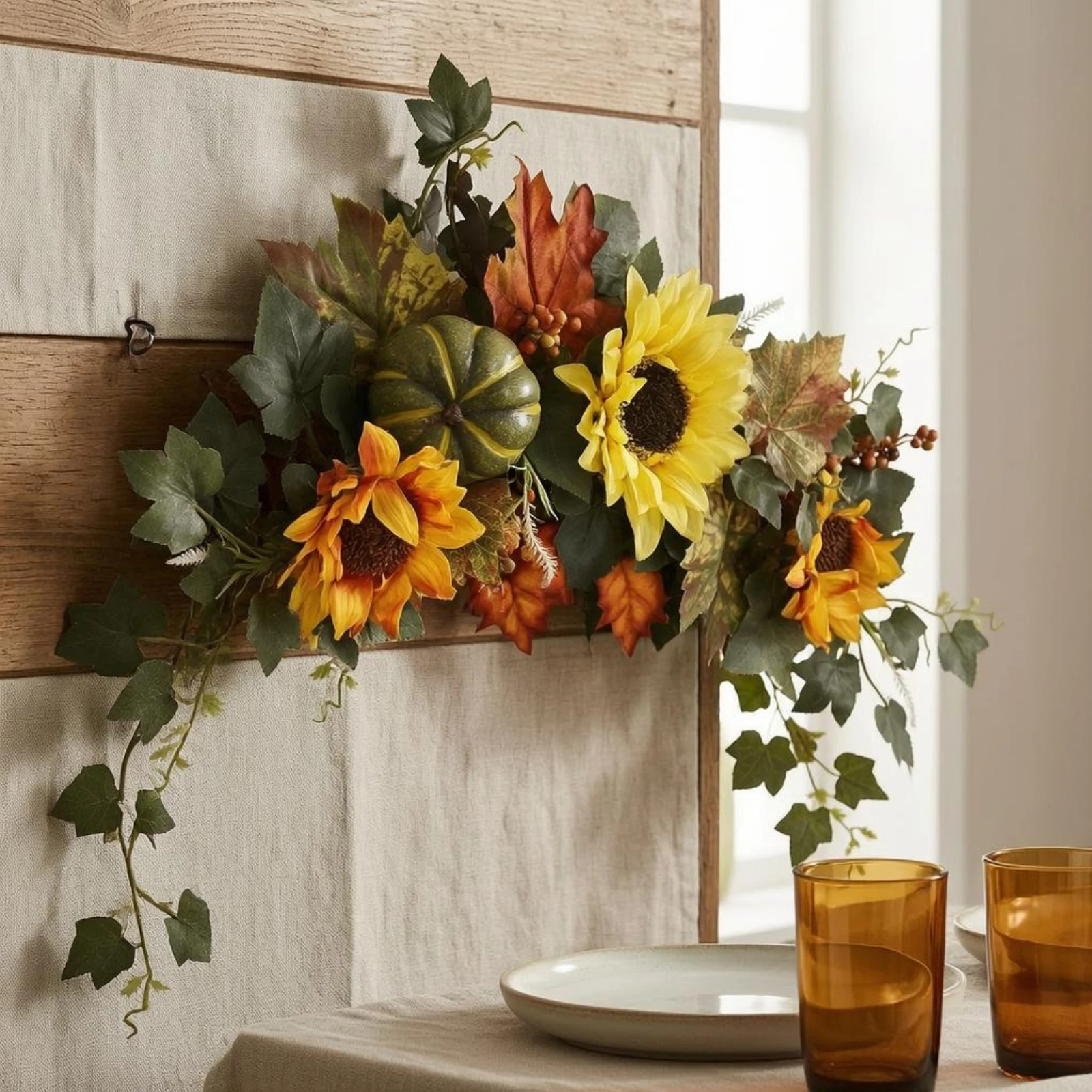 

Autumn Garland Artificial Fall Garland Pumpkin Wall Hanging Multicolor Seasonal Decoration Wire Frame