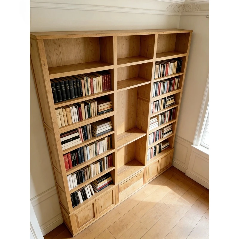 Solid wood old elm bookshelf floor-to-ceiling bookcase household storage display cabinet