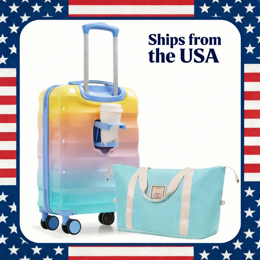 

Carry-on Luggage with Cup Holder–Lightweight Glossy Hardshell Suitcases with Spinner Wheels TSA Lock,20inch