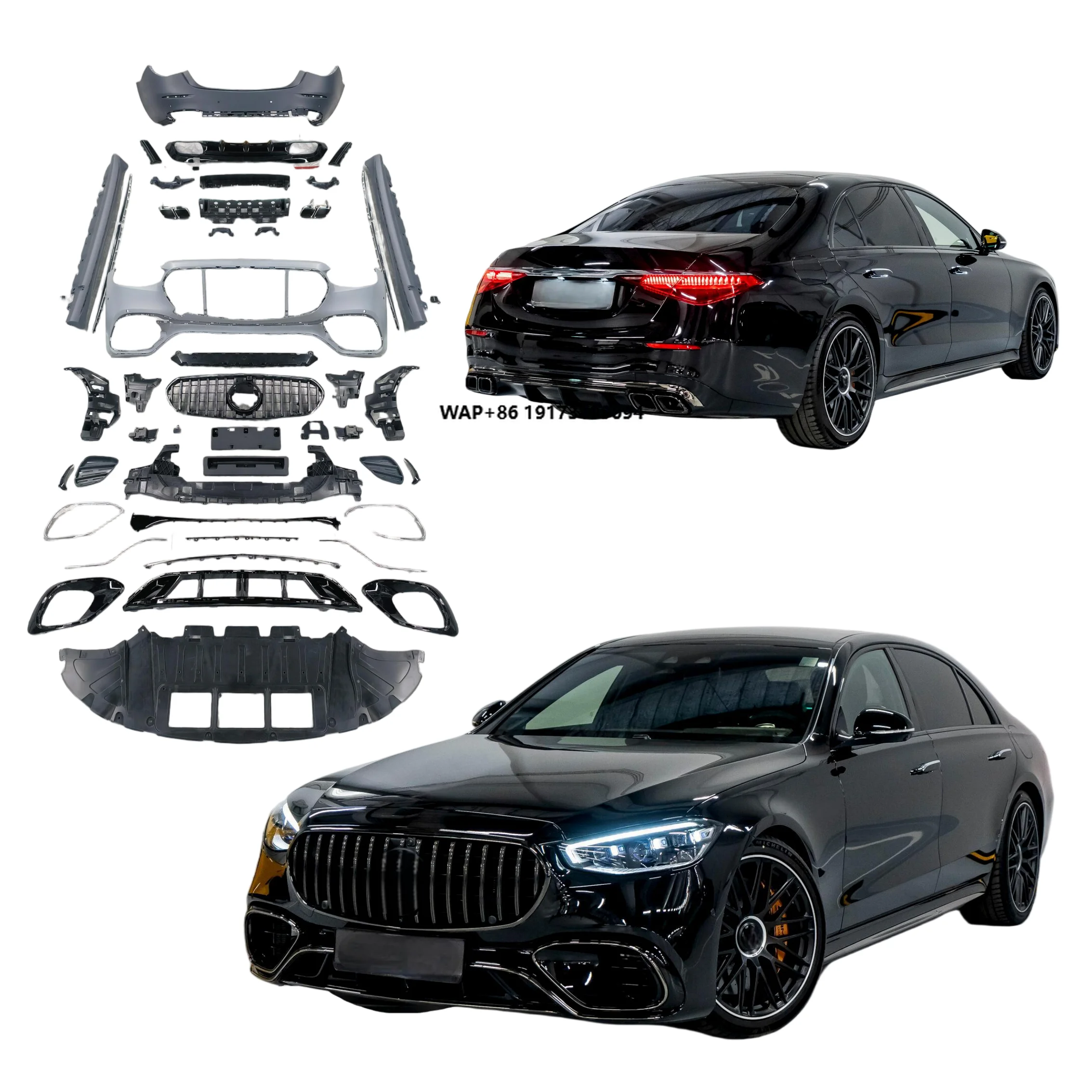 

2025 Newest Bodykit for S Class W223 2020+ Upgrade to S63 Style Facelift Car Top Modification Bumper Diffuser