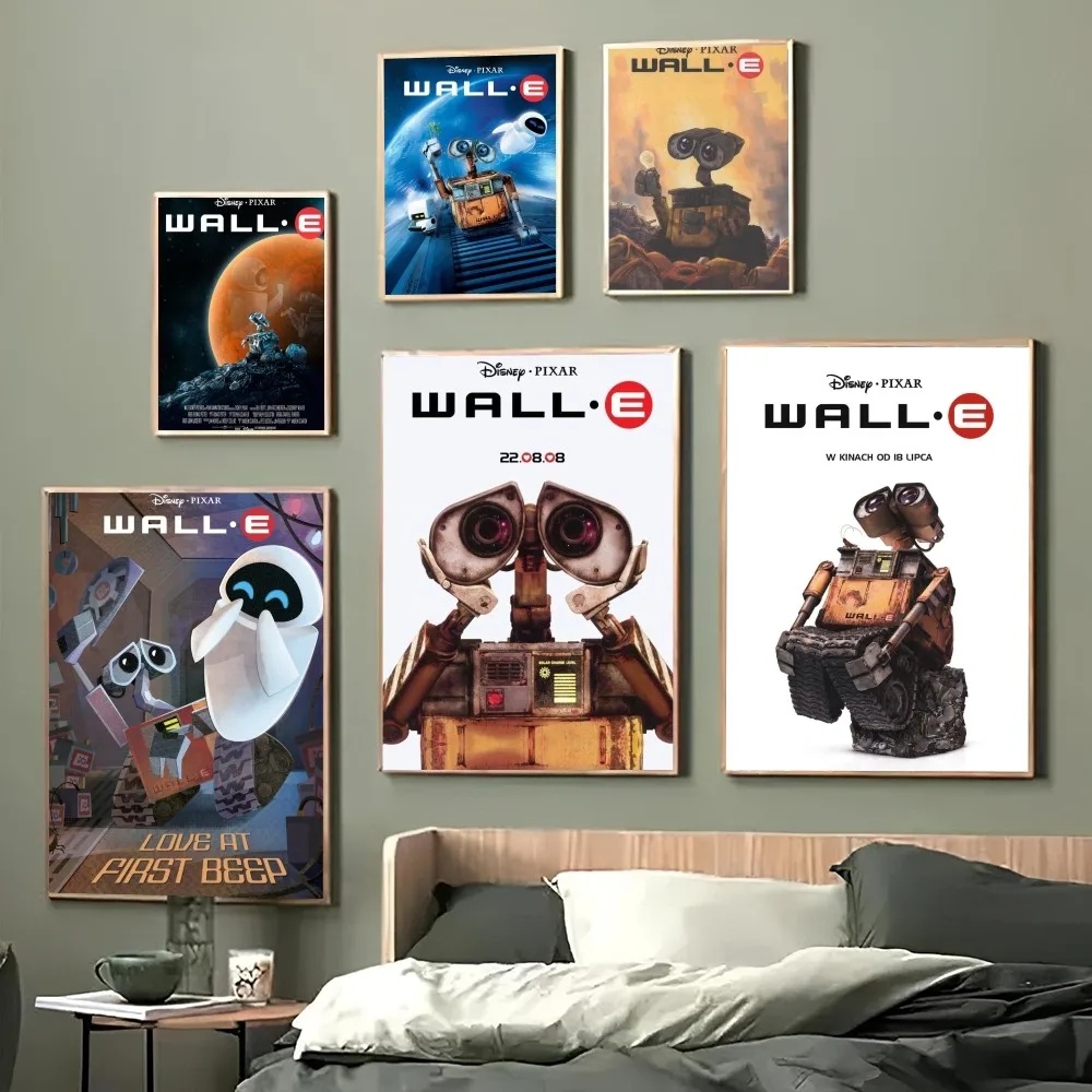 1PC WALL E & EVE Robot Disney Movie Cartoon Print Poster Paper Waterproof HD Sticker Bedroom Home Living Room Bar Wall Art Decor