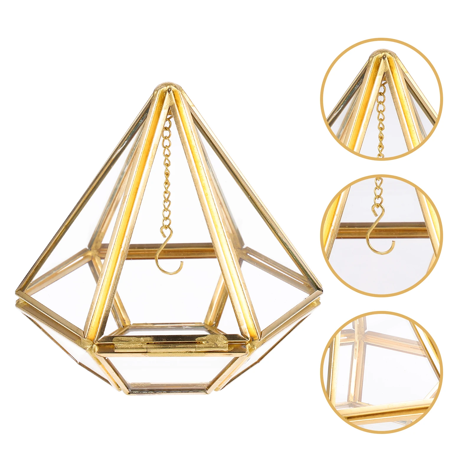

Hexagonal Pointed Glass Box Geometric Pyramid Jewel Jewelry Travel Case Accessories