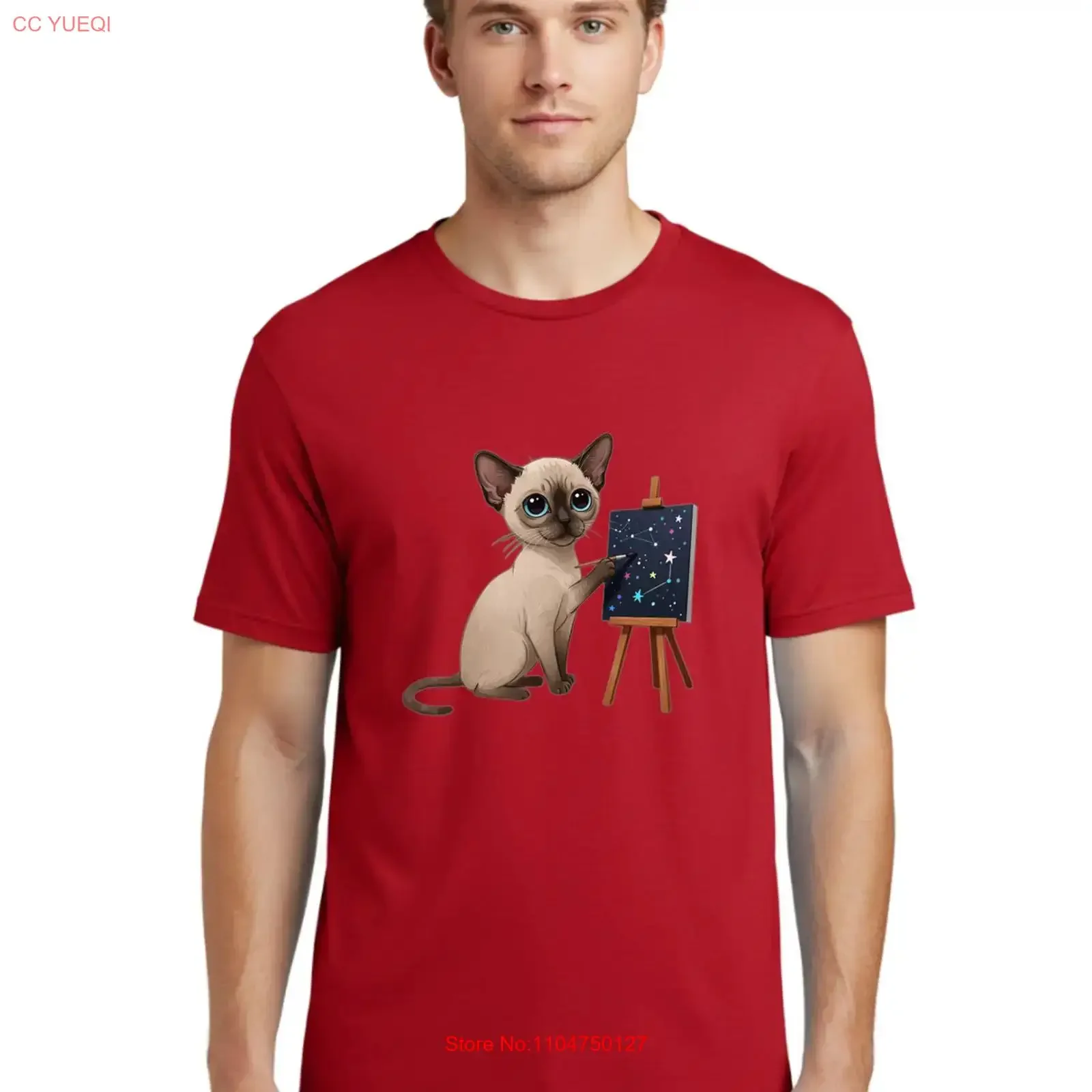 Siamese Cat Painting Stars Mens T Shirt 100 Cotton Casual Summer Wear vintage Washed Soft Stretched fashion