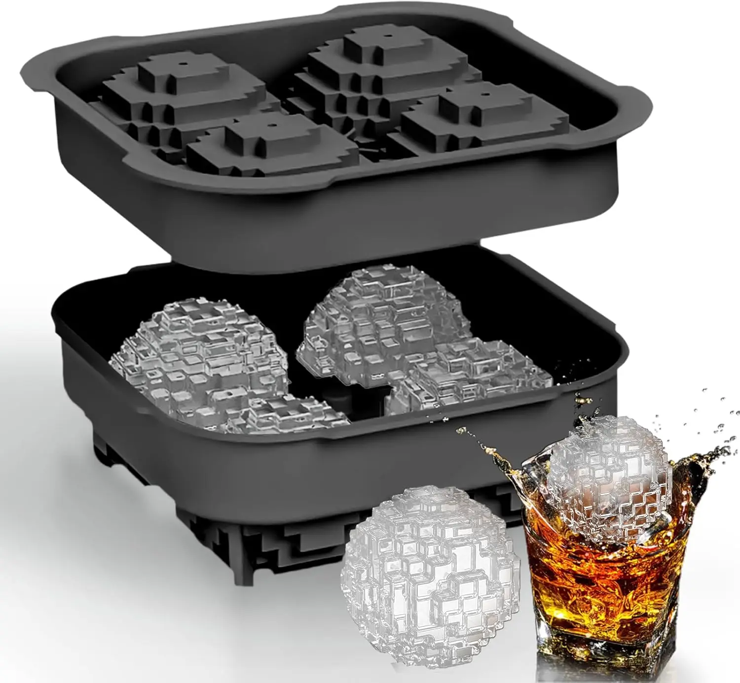 

Silicone Large Ice Cube Mold with Lid - 2.2'' Magic Cube-Shaped Ice Ball Maker for Bourbon & Brandy Lovers | Gift for Whiske