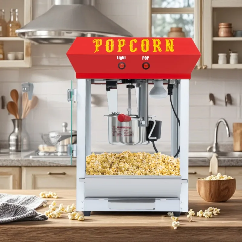 

Electric Popcorn Machine Commercial Home Use 2 Ounce Popcorn Maker Red Retro Style Automatic Hot Air Popper for Kitchen Party