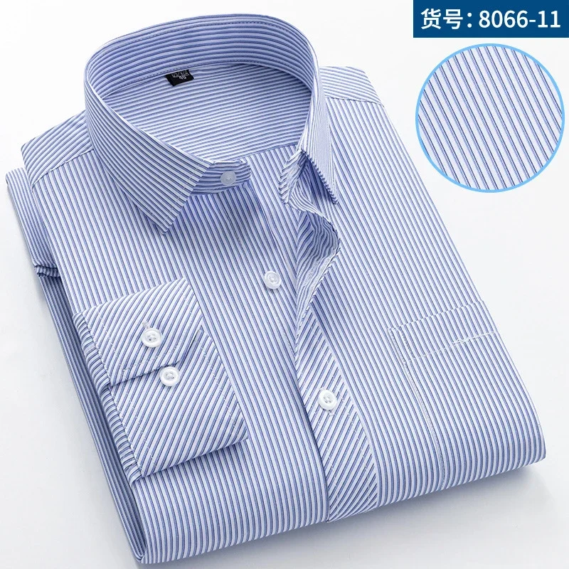 

Long sleeved shirt, men's business career, light blue twill shirt, men's suit, inch shirt, striped anti wrinkle