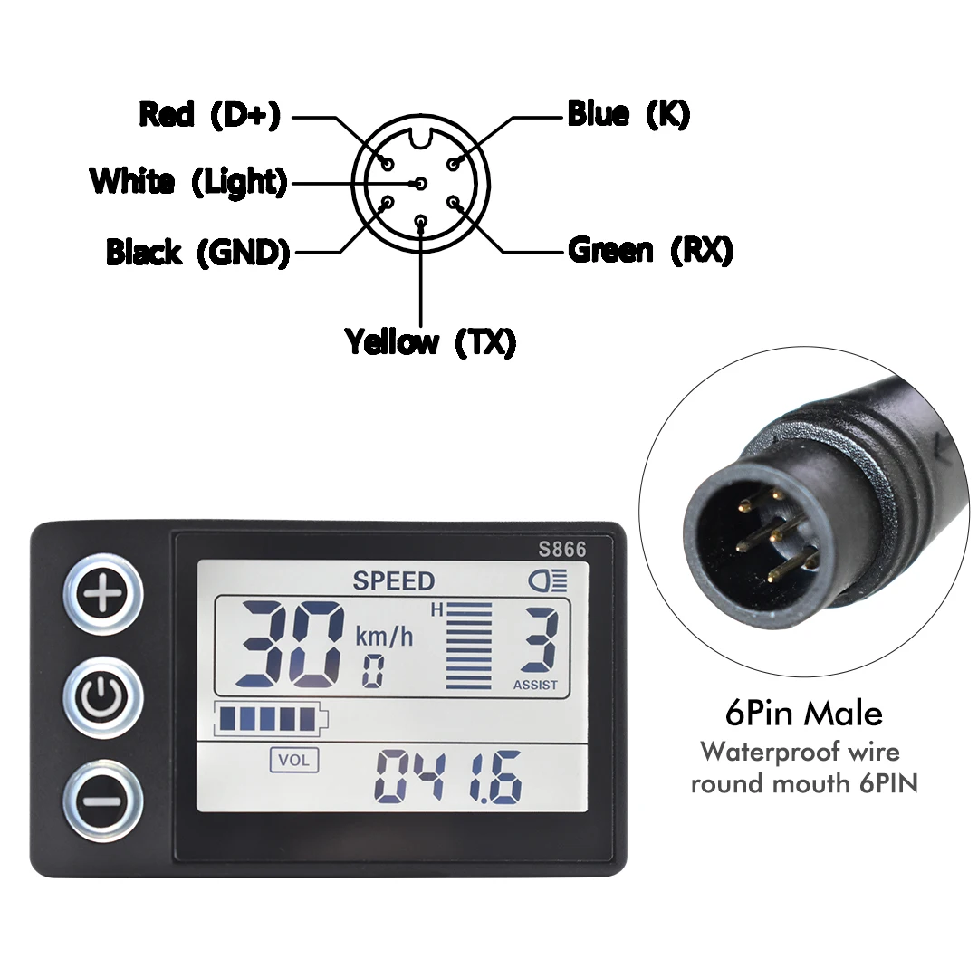 UART2 24V 36V 48V S866 elektrische fiets LCD-scherm Meter E-scooter LCD-paneel met USB UART voor elektrische bergfietsonderdelen (5PIN)