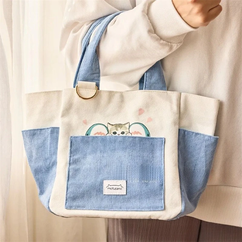 

Mofusand Cute Color Block Canvas Tote Bag Portable Fashion Handheld Bag for Shopping Work and Daily Outdoor Use