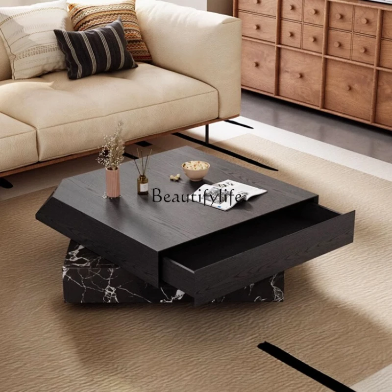 

Wabi-sabi square coffee table modern Italian small apartment medium and ancient artistic sense high-end rotation