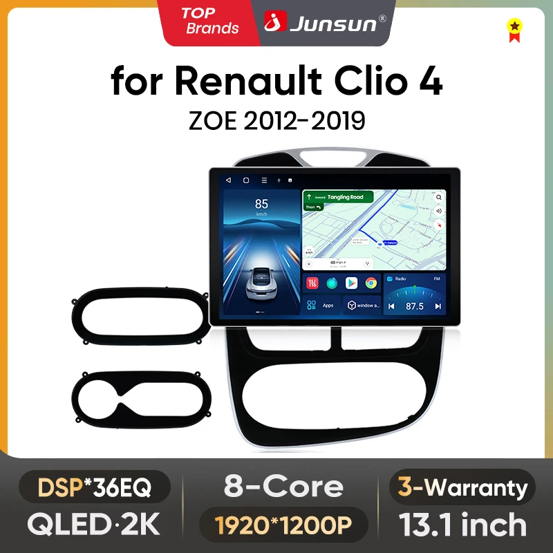 Junsun 13,1 Zoll QLED Android Wireless CarPlay Auto Autoradio Für Renault Clio 4 ZOE 2012-2019 Intelligente Systeme DSP SWC RDS
