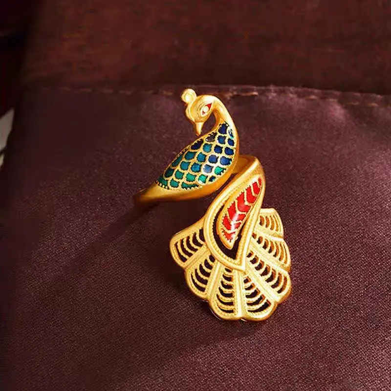 

Women's 24K Gold (AU999) Imperial Enamel Phoenix Ring | Micro-diamond enamel phoenix, matte brocade with totem