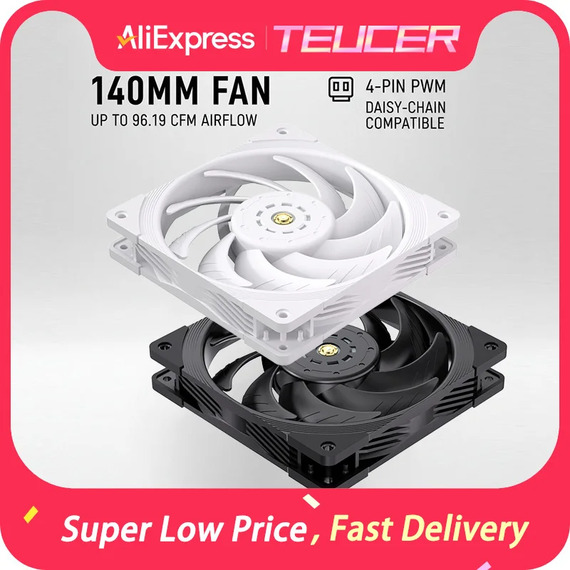

TEUCER T30-PST-CO 140MM PC Case Fan 12V 4PIN PWM MAX Air Volume 96.19CFM 14CM Low Noise Cooling Gaming Fan MAX Speed 2000RPM