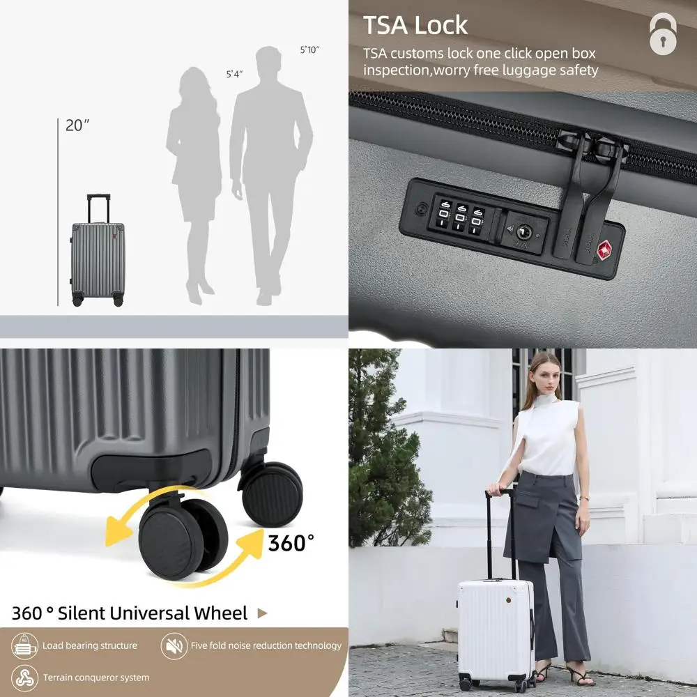 20 Airline-Approved Hard Shell Spinner Suitcase with TSA Lock, 22x14x9, Grey