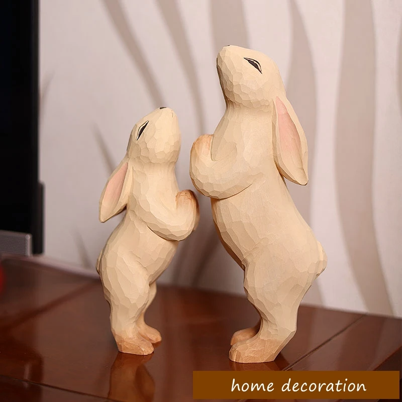 

Handmade wood carving Easter bunny crafts desktop decoration solid wood praying rabbit ornaments