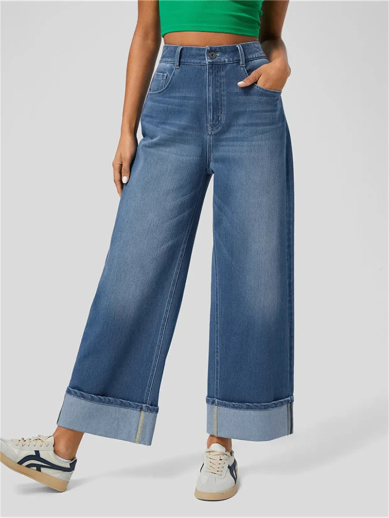 Streetwear Denim Trousers Autumn Clothing Women High Waist Straight Jeans Casual Loose Jean Trousers All-Match Basic Denim Pants