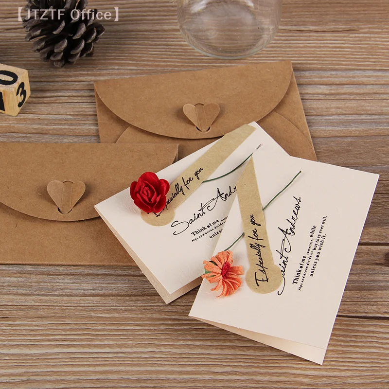 [cc]5Pcs Handwritten Graduation Thank You Blessing Message Card Vintage Kraft Paper Dried Flower Greeting Card DIY Greeting Card