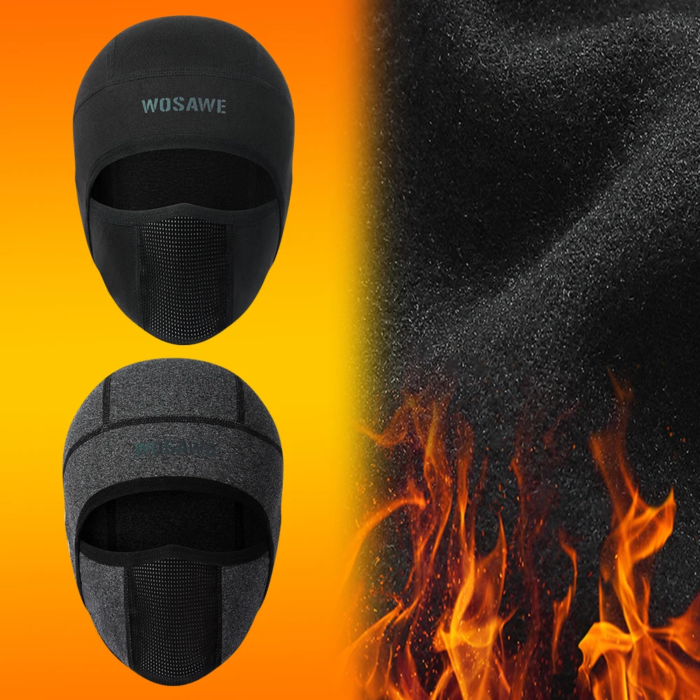 WOSAWE الحرارية الشتاء بالاكلافا قبعة ركوب الدراجات الدافئة MTB الدراجة غطاء الوجه الكامل خوذة بطانة قناع التزلج يندبروف تنفس القبعات #3