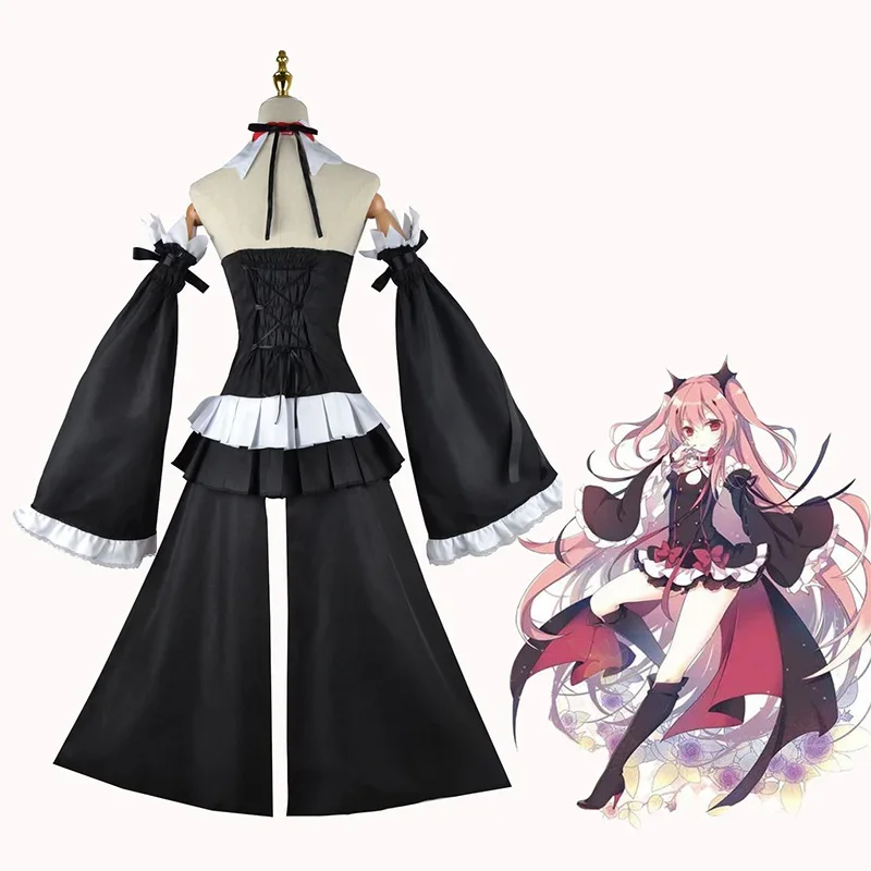 Krul Tepes سيراف النهاية زي تأثيري ، شعر مستعار ، فستان ، شورت ، إكسسوارات شعر مصاص دماء أنيمي ، ملابس هالوين ، ملابس نسائية