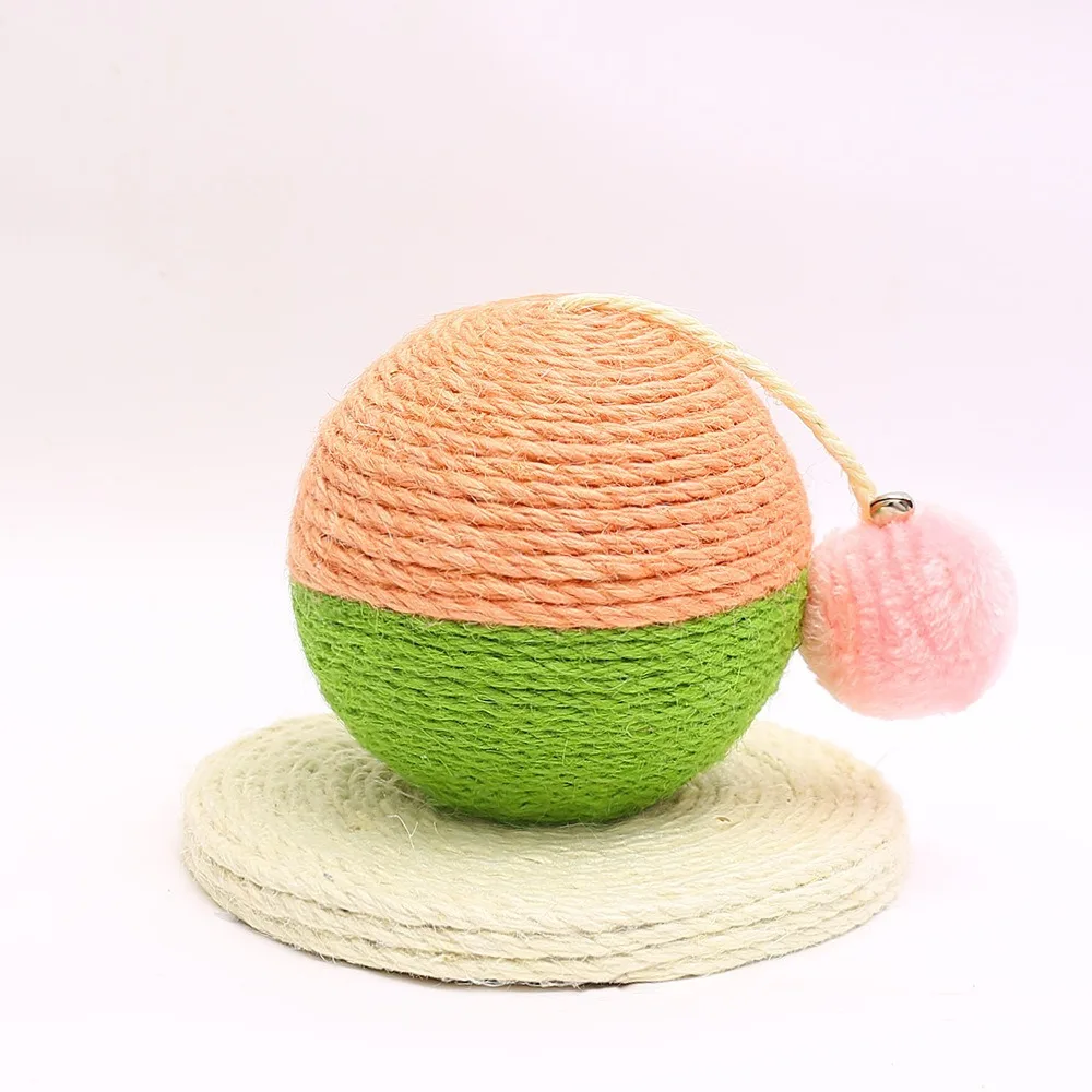 Bola de rascado de Sisal para gatos, poste rascador pequeño con bola de felpa, juguete para mascotas, tablero de rascado de sisal con campana, marco de escalada para gatos