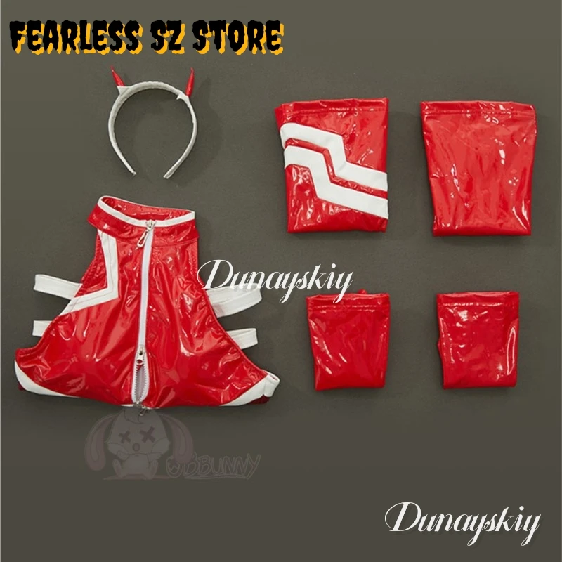 Zero Two Red Leather Bodysuit Cosplay Costume Full Set Backless Teddies Baby Dress Porn disfraz mujer﻿