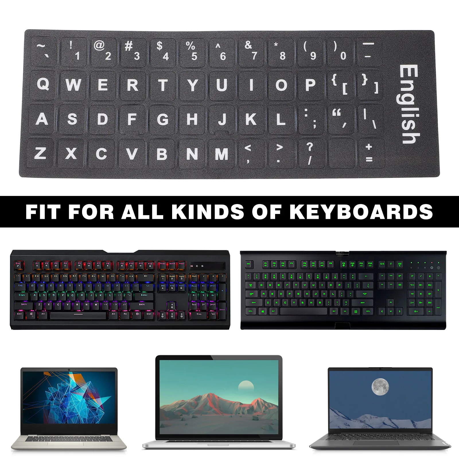 10 Sheets Keyboard Stickers English Keyboard Letter Stickers Laptop Computer Language Labels Waterproof Scratch Resistant