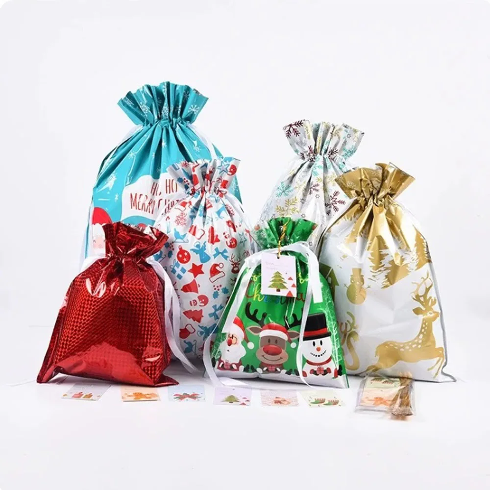 

20pcs 24x32cm Christmas Gift Bags Santa Claus Drawstring Pouches Foil Bags Candy Packaging Gift Bags