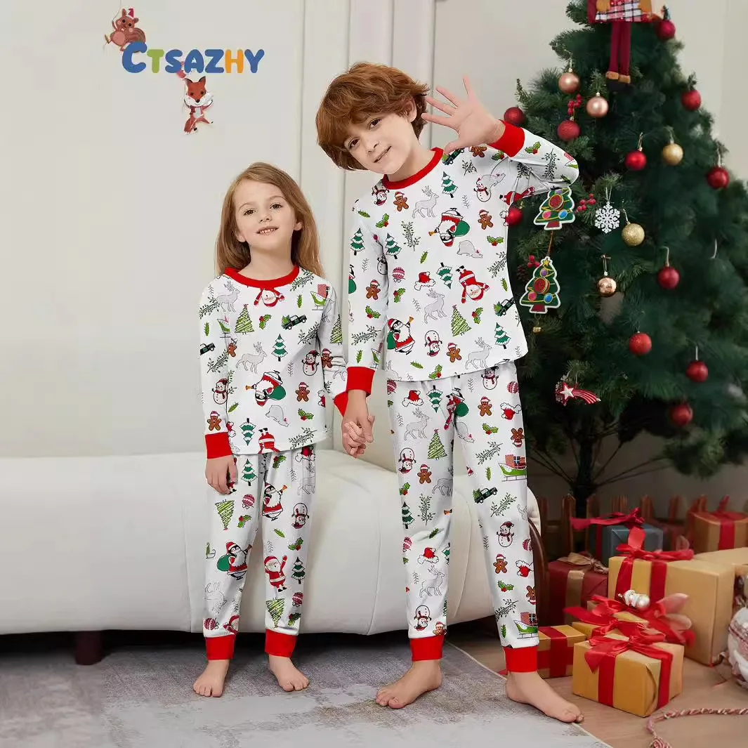 Family Pajama Set Christmas Matching Clothing for Mom, Dad and Kids 2-piece Set Printed Pajama，3-18Months Baby Jumpsuit