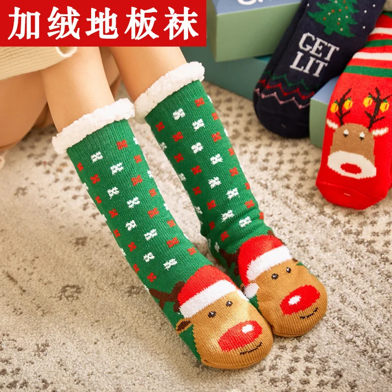 Christmas Stockings Children Medium Tube Autumn and Winter Floor Bare Legs Adult Thickened Velvet Home Socks